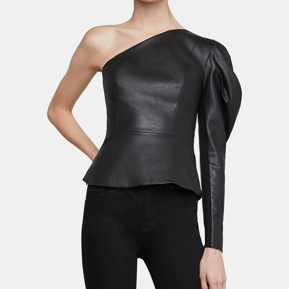 BCBG MaxAzria Faux Leather Lilyan one shoulder top